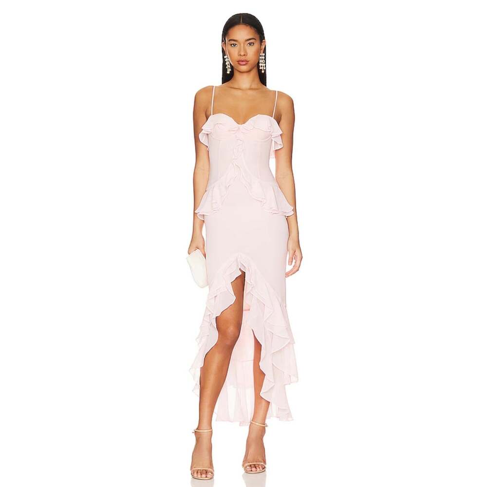 Lovers + Friends Melissa Ruffle Maxi Dress Women’s M Pink High Low Revolve